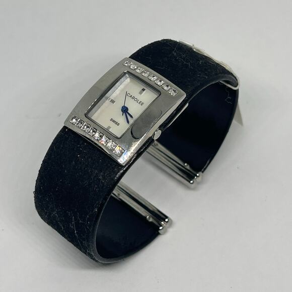 Carolee Mother Pearl Silver Tone Black Bangle Watch Working New Battery - Picture 2 of 8